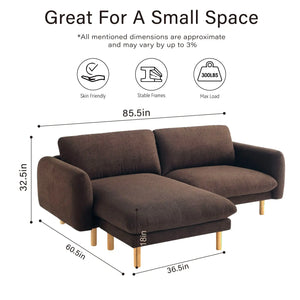 86"Wide Convertible Sectional Sofa, Modern L Shape Couches with Left/Right Reversible Chaise,  Mid-Century Sofa with Reversible Cushions (Chocolate) #100211 Get Set Style Furniture