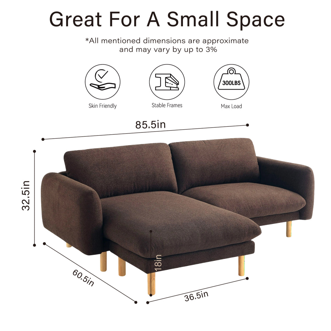 86"Wide Convertible Sectional Sofa, Modern L Shape Couches with Left/Right Reversible Chaise,  Mid-Century Sofa with Reversible Cushions (Chocolate)