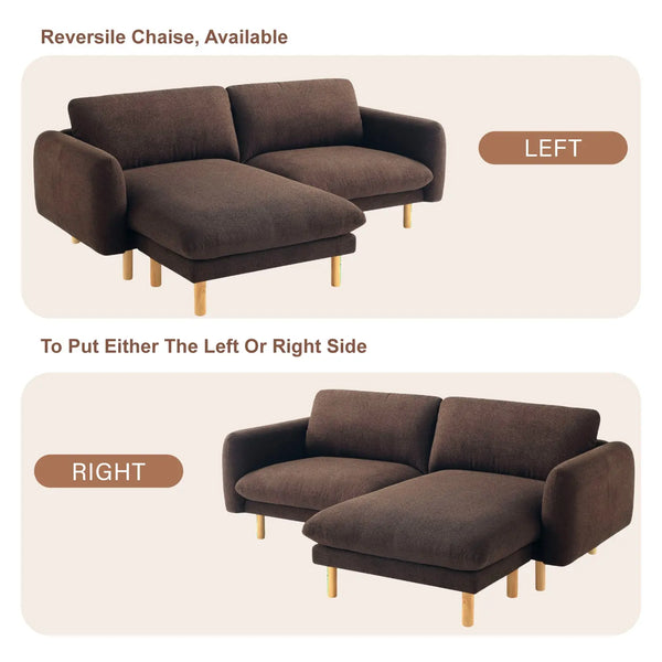 86"Wide Convertible Sectional Sofa, Modern L Shape Couches with Left/Right Reversible Chaise,  Mid-Century Sofa with Reversible Cushions (Chocolate) #100211 Get Set Style Furniture