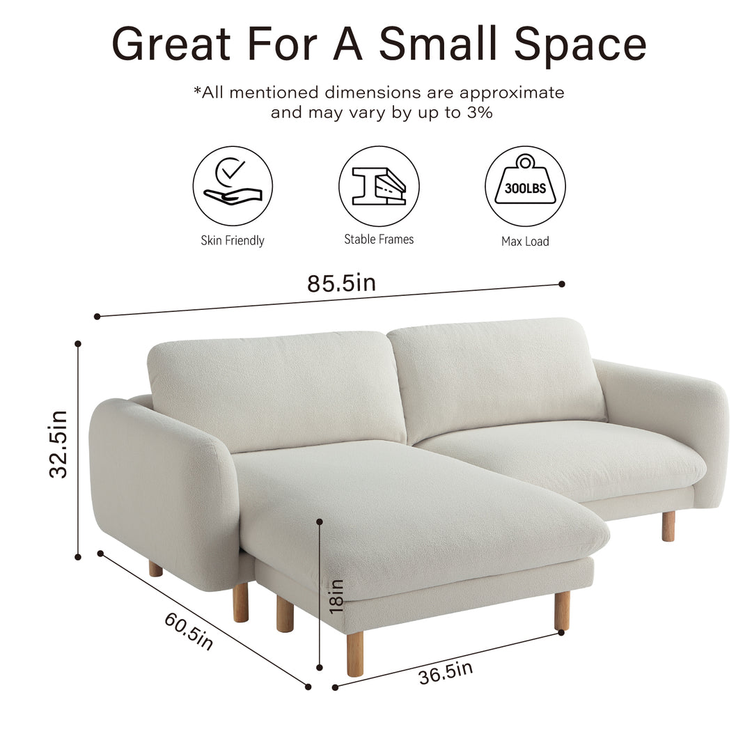 86"Wide Convertible Sectional Sofa, Modern L Shape Couches with Left/Right Reversible Chaise,  Mid-Century Sofa with Reversible Cushions (Off White)