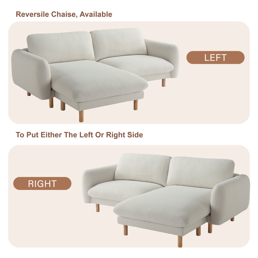 86"Wide Convertible Sectional Sofa, Modern L Shape Couches with Left/Right Reversible Chaise,  Mid-Century Sofa with Reversible Cushions (Off White)