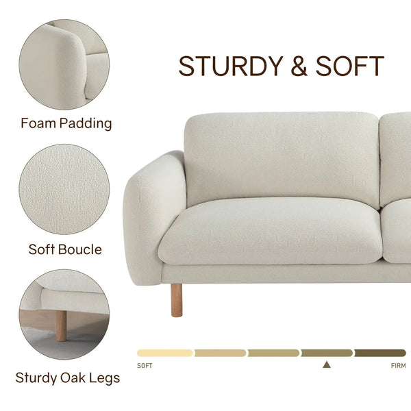 Scandi 3 Seater Sofa Couches, 86” Minimalist Modern Upholstered Sofa with Comfort Cushions (Off White) #100215 Get Set Style Furniture