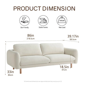 Scandi 3 Seater Sofa Couches, 86” Minimalist Modern Upholstered Sofa with Comfort Cushions (Off White) #100215 Get Set Style Furniture