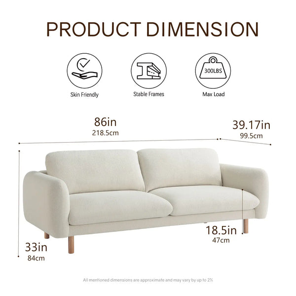 Scandi 3 Seater Sofa Couches, 86” Minimalist Modern Upholstered Sofa with Comfort Cushions (Off White) #100215 Get Set Style Furniture