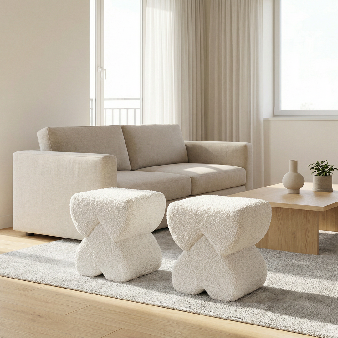 Lovers Upholstered Soft Padded Top Ottoman(White)#100327 Get Set Style Furniture