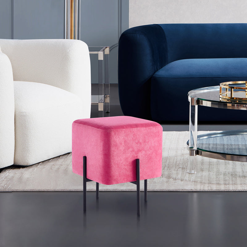 Solid Pink Cube-Shaped Cushioned Stool