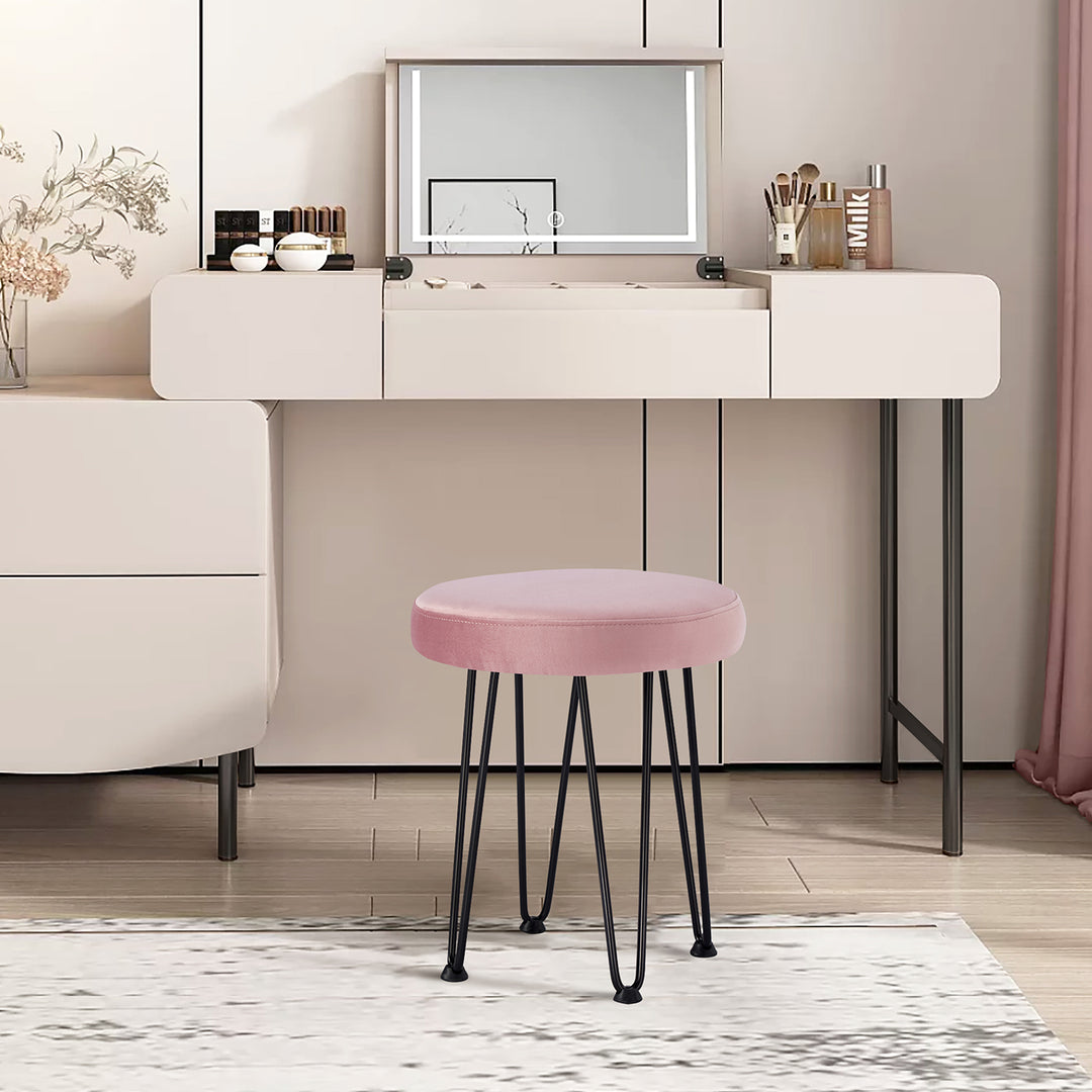 Velvet Pink Vanity Stool