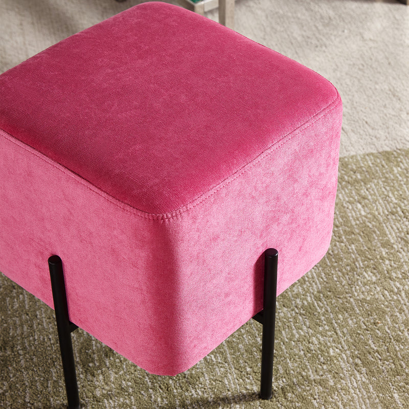 Solid Pink Cube-Shaped Cushioned Stool