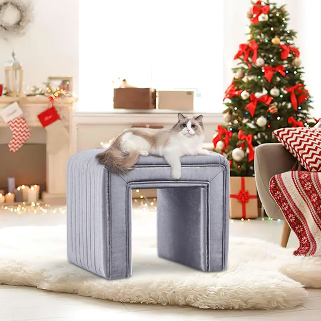 -Shaped Velvet Ottoman