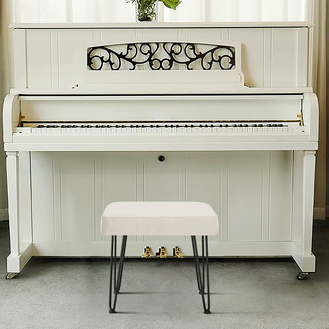 Velvet White Vanity Stool