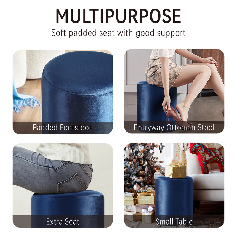 Solid Blue-Round Ottoman Chair