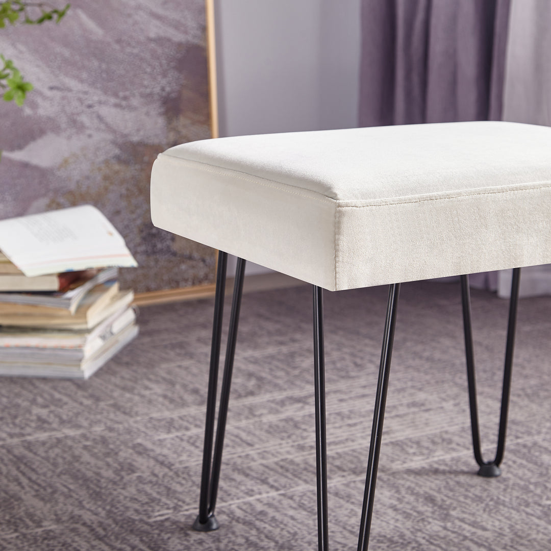 Velvet White Vanity Stool