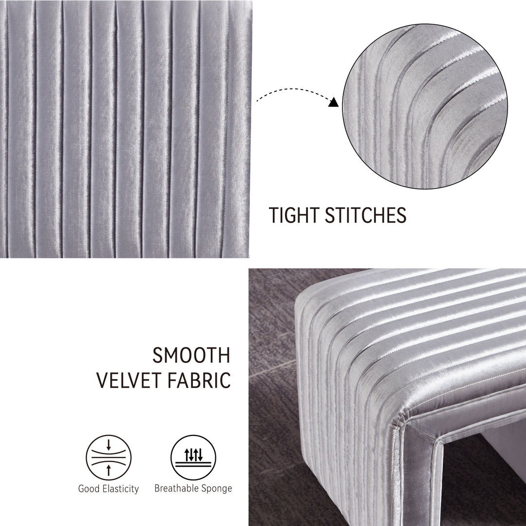 -Shaped Velvet Ottoman