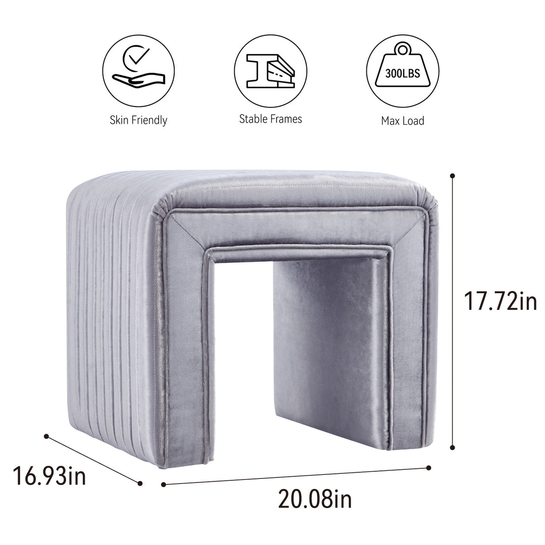 -Shaped Velvet Ottoman