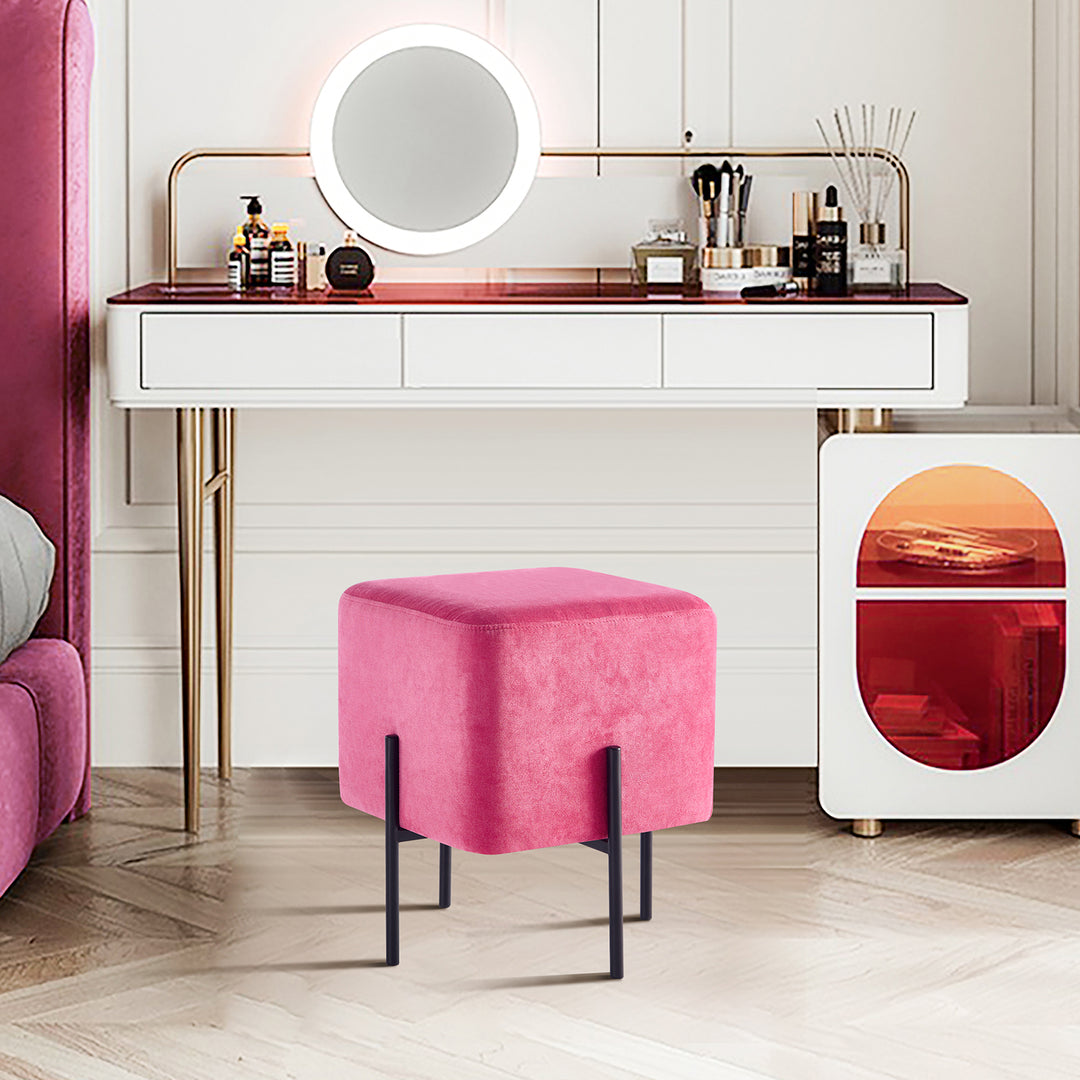 Solid Pink Cube-Shaped Cushioned Stool