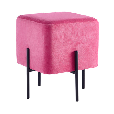Solid Pink Cube-Shaped Cushioned Stool