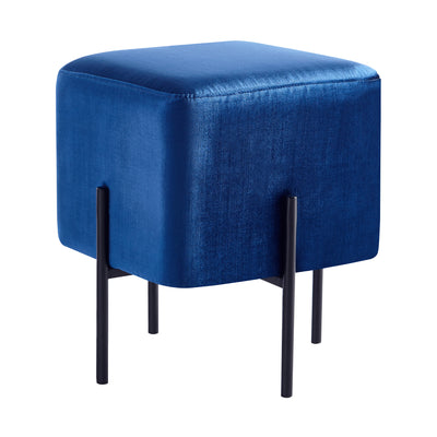 Solid Blue Cube-Shaped Cushioned Stool