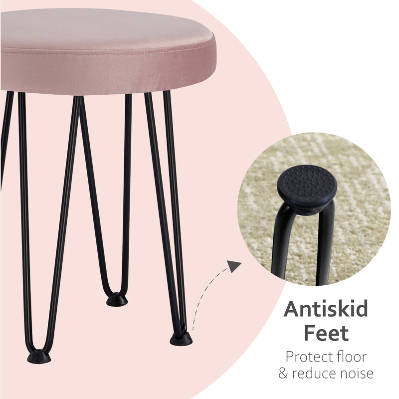 Velvet Pink Vanity Stool