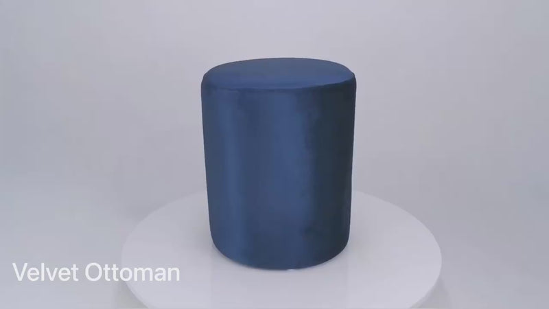 Blue Velvet Round Ottoman 